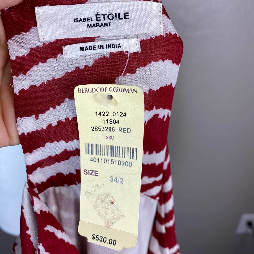 Isabel Etoile Marant Dress White Red Ruffle Long Sleeve Mini Dress Size 2 NWT - Picture 11 of 14